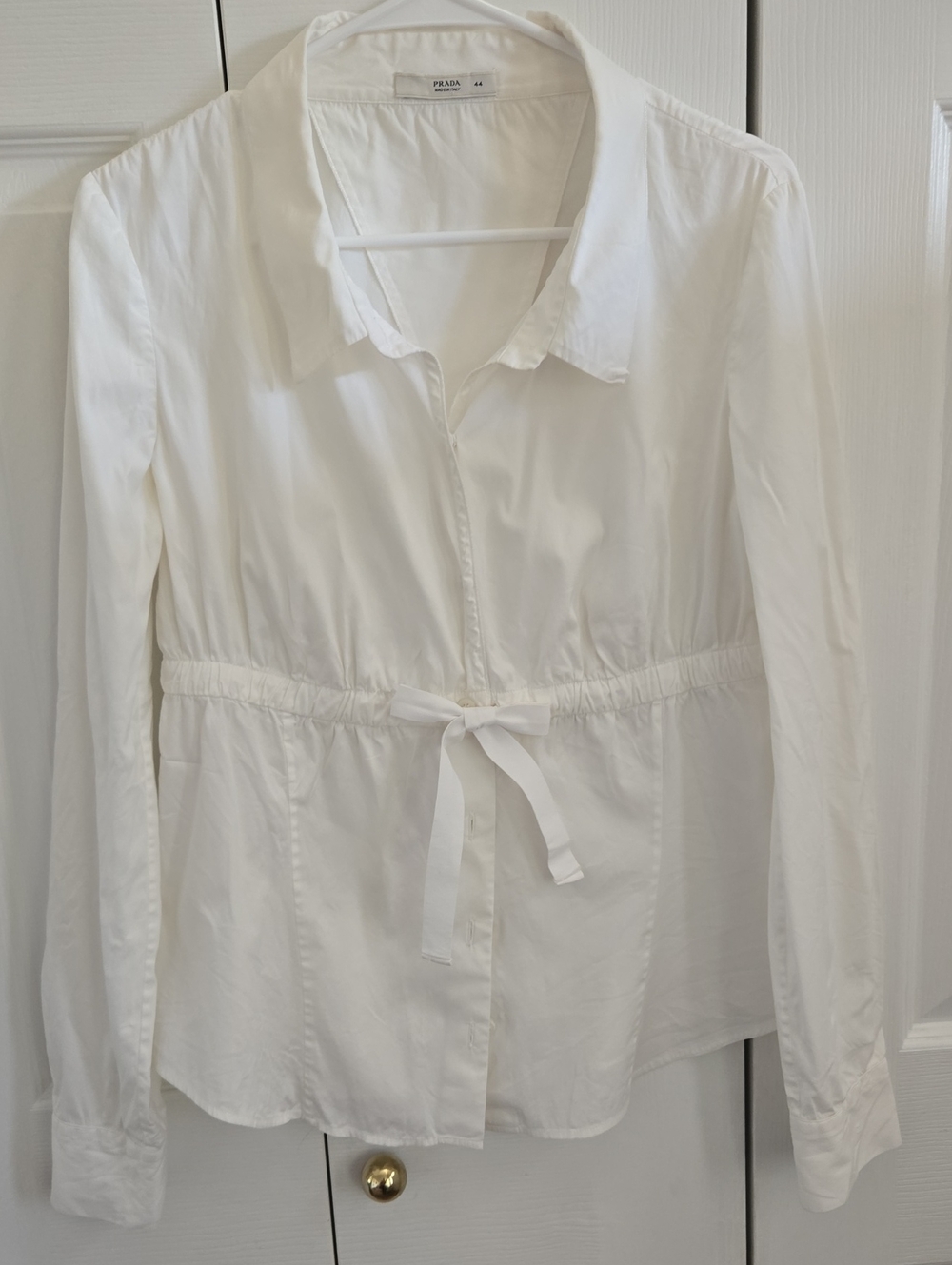 PRADA White Button-Front Drawstring Waist Shirt